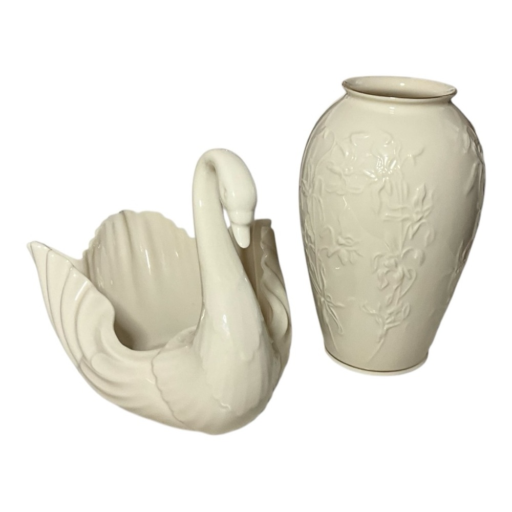 Lenox Porcelain Swan Dish and Vase